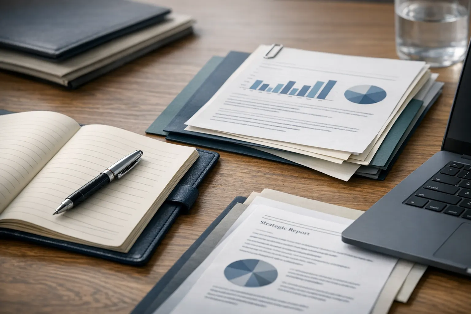 Clean business support visual showing planning, document review, or collaboration.